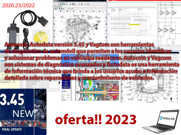 Kit completo de diagnóstico de vehículos: Autodata 3.45 + Autocom 2023...